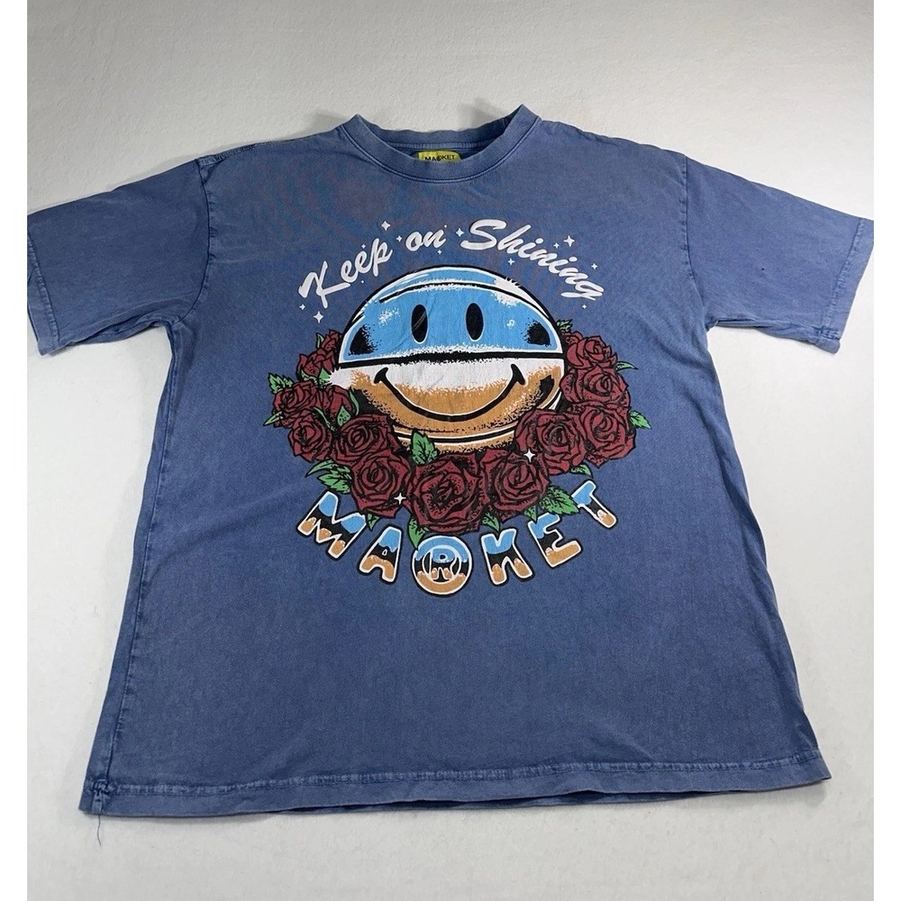 Market x Smiley Keep on Shining T-Shirt XXL Blue Roses Basketball Graphic Street